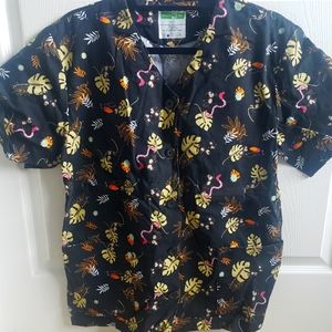 Black with monkeys scrub top, size small